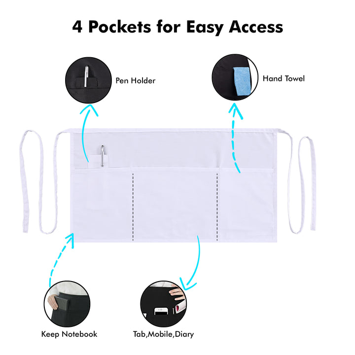 Server, Waist Aprons with 3 Pockets (White)