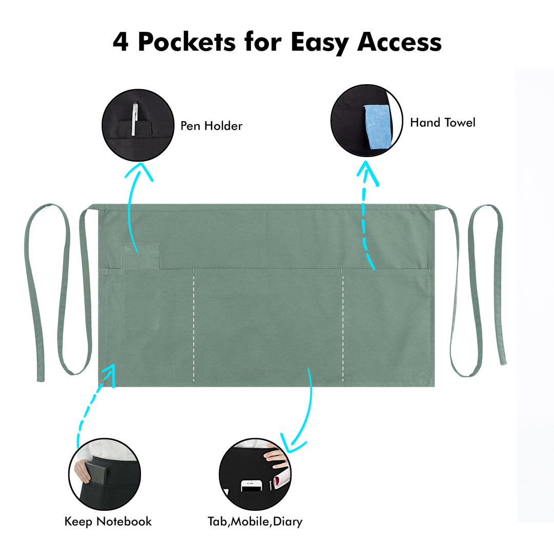 Server, Waist Aprons with 3 Pockets (Green)