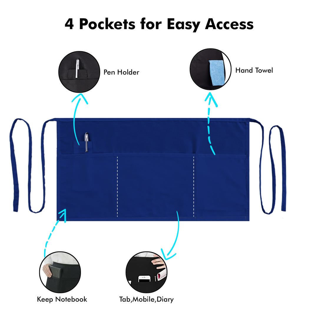 Server, Waist Aprons with 3 Pockets (Blue)