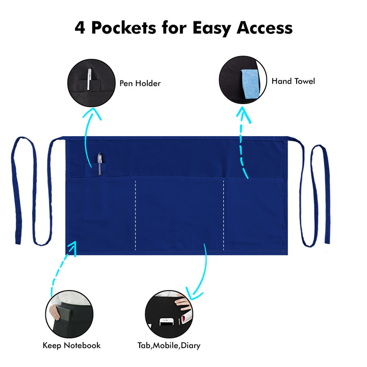 Server, Waist Aprons with 3 Pockets (Blue)