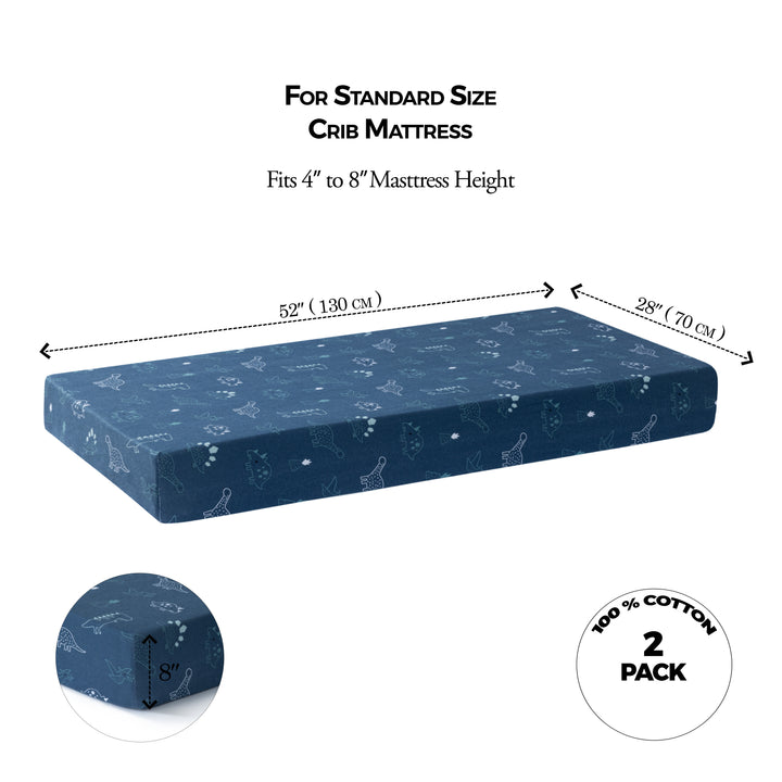 Jersey Crib Mattress Sheets Unisex Dino/Denim Blue (Standard)