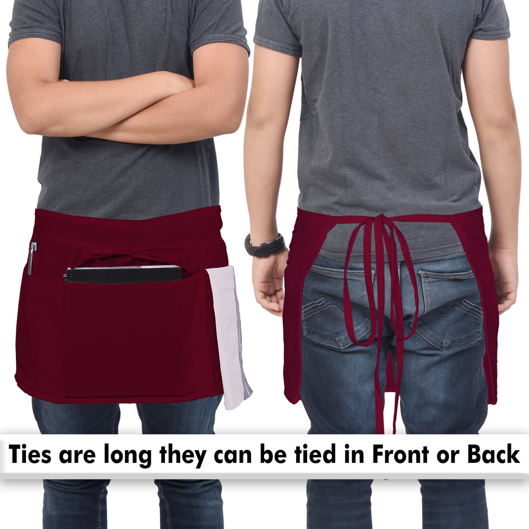 Server, Waist Aprons with 3 Pockets (Maroon)