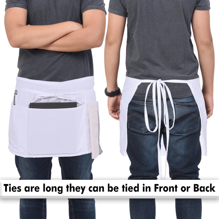 Server, Waist Aprons with 3 Pockets (White)