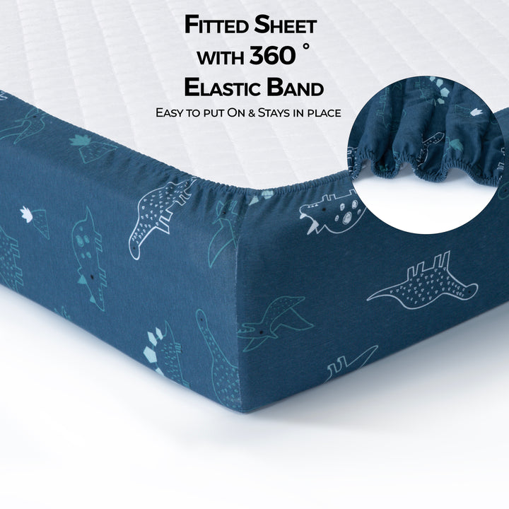 Jersey Crib Mattress Sheets Unisex Dino/Denim Blue (Standard)