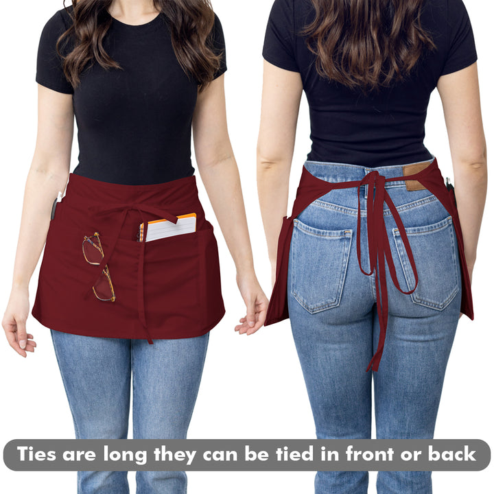 Server, Waist Aprons with 3 Pockets (Maroon)