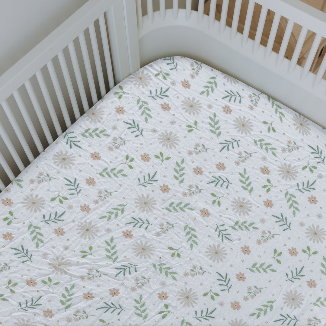 Jersey Crib Mattress Sheets Unisex Green/Flower (Standard)