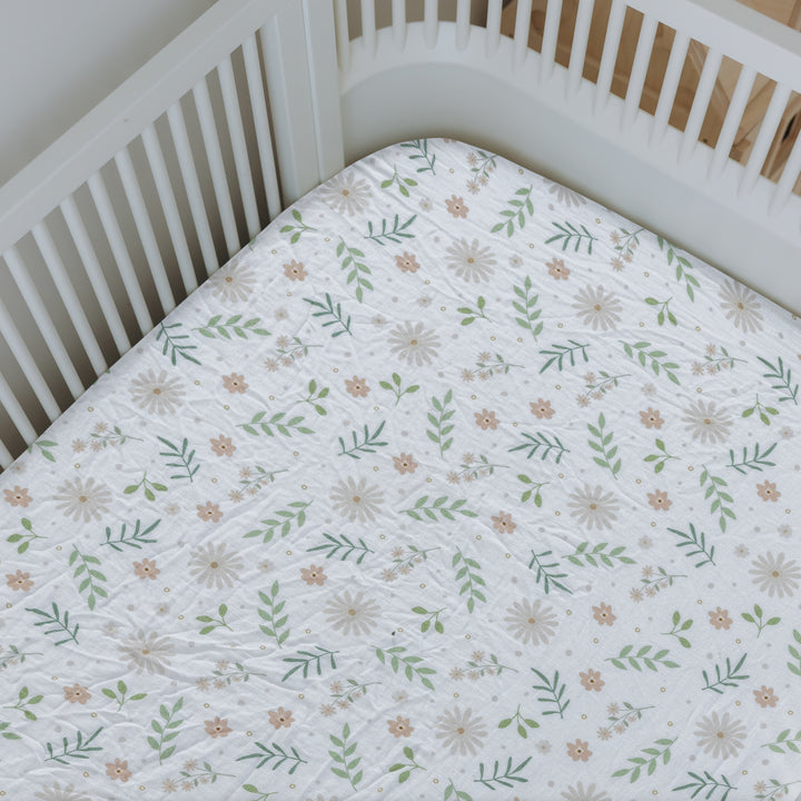 Jersey Crib Mattress Sheets Unisex Green/Flower (Standard)