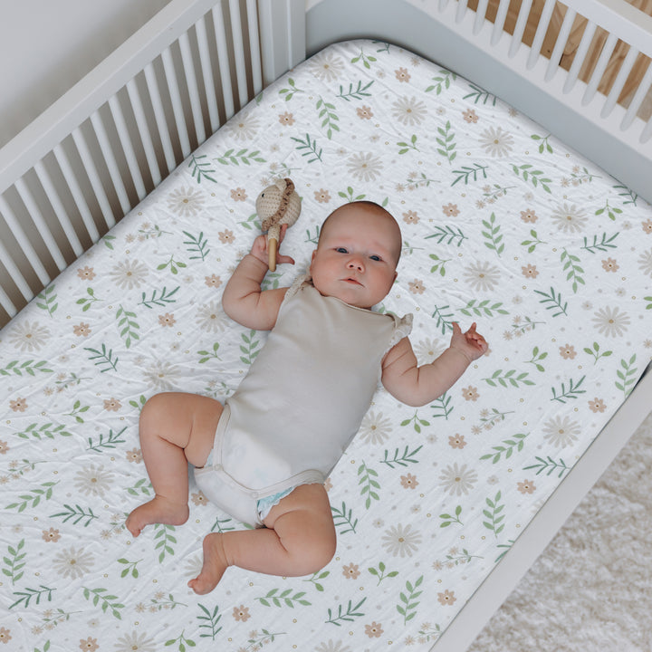 Jersey Crib Mattress Sheets Unisex Green/Flower (Standard)