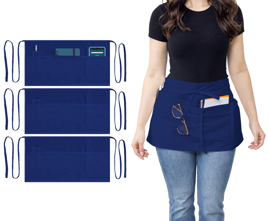 Server, Waist Aprons with 3 Pockets (Blue)