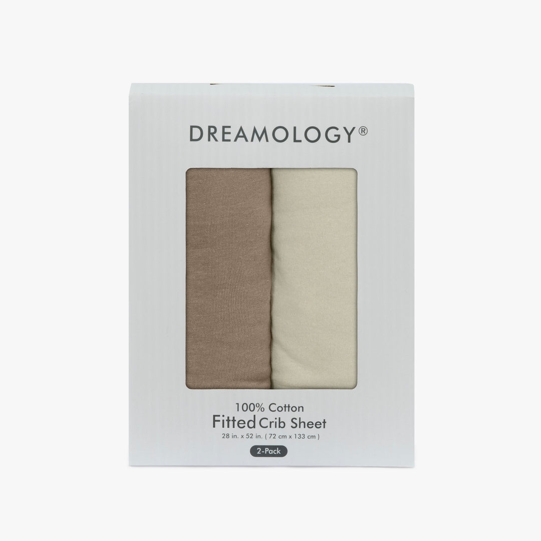 Cotton Jersey Crib Sheets Brown/Ecru