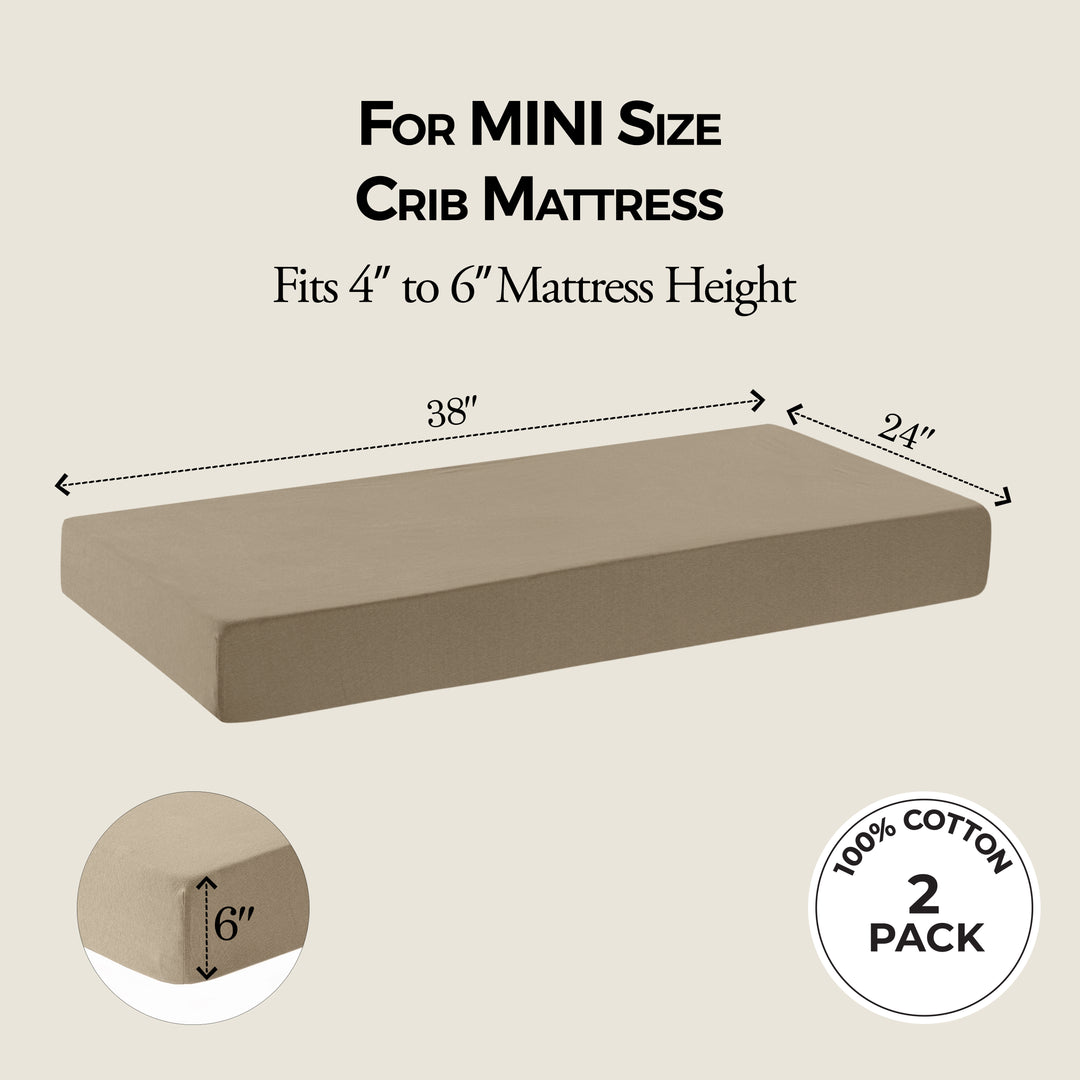 Cotton Jersey Crib Sheets Brown/Ecru