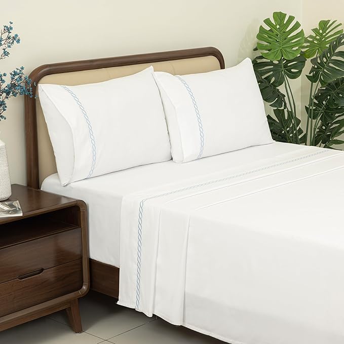 100% Cotton Sheets Set (Rope Sky Blue)