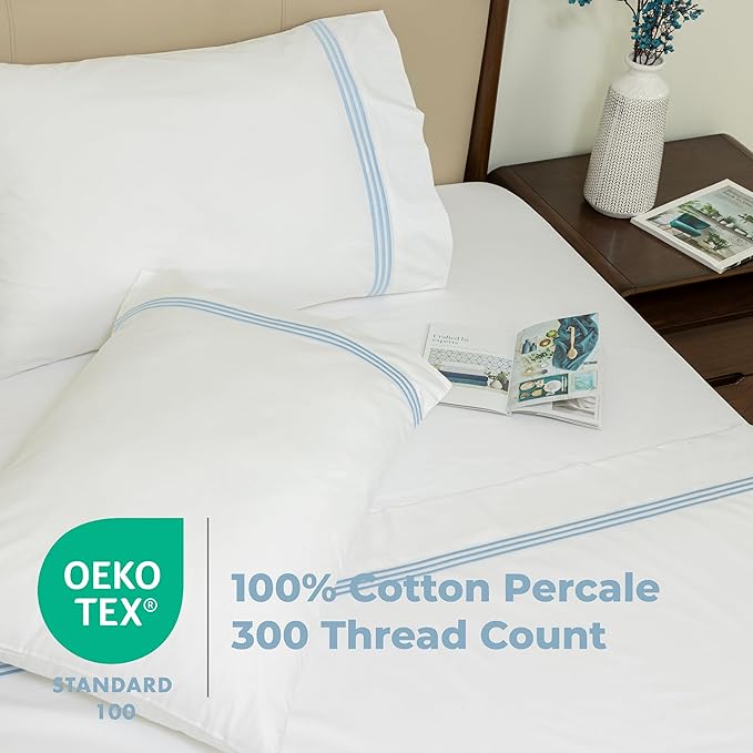 Cotton Percale Sheets Set (Sky Blue)
